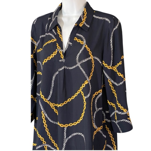Anne Klein Chain Print Blouse | Women’s Size Small Navy Blue Old Money Mobwife - Picture 2 of 9